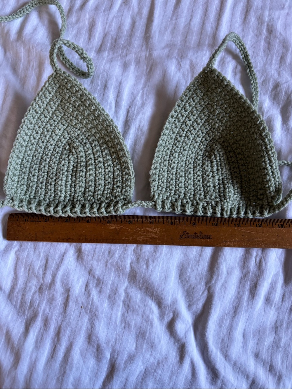 Hand-Crocheted Sage Green Triangle Bralette Top